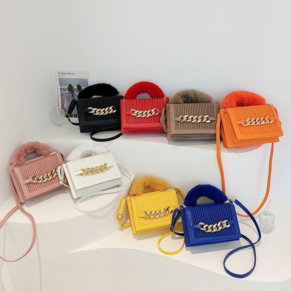 

evening bags women faux fur handbag blue yellow orange pu leather crossbody female 2022 shoulder drop