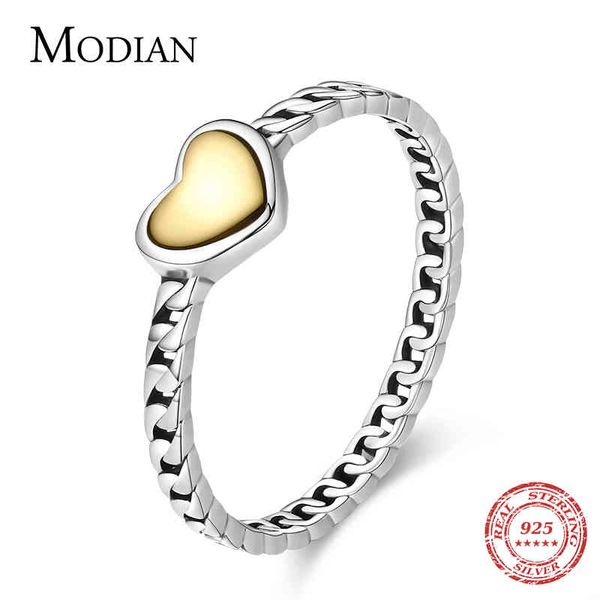 

modian gold color heart rings 100% 925 sterling silver vintage trendy charm finger ring for women female fine jewelry gift anel