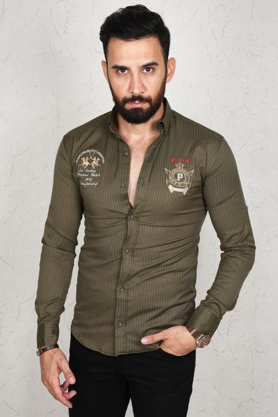 

khaki tight-fitting mold male shirt 100 cotton slim striped long business prom party four seasons clothing k39t, White;black