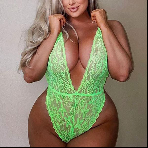 

green lace big size bodysuit women rompers deep v neck sleeveless playsuit female plus see through jumpsuits xl, Black;white