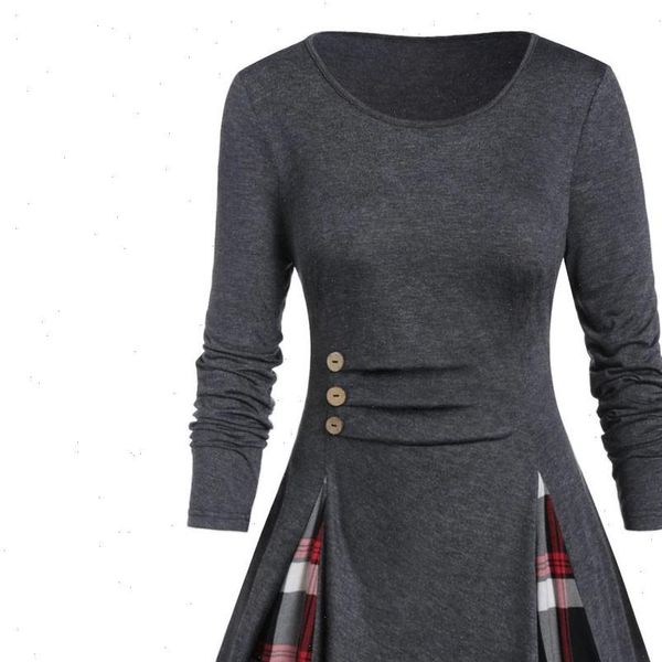 

shirt women autumn winter long sleeve tartan tunic pullover irregular plaid print pullover blusas feminina plus size, White