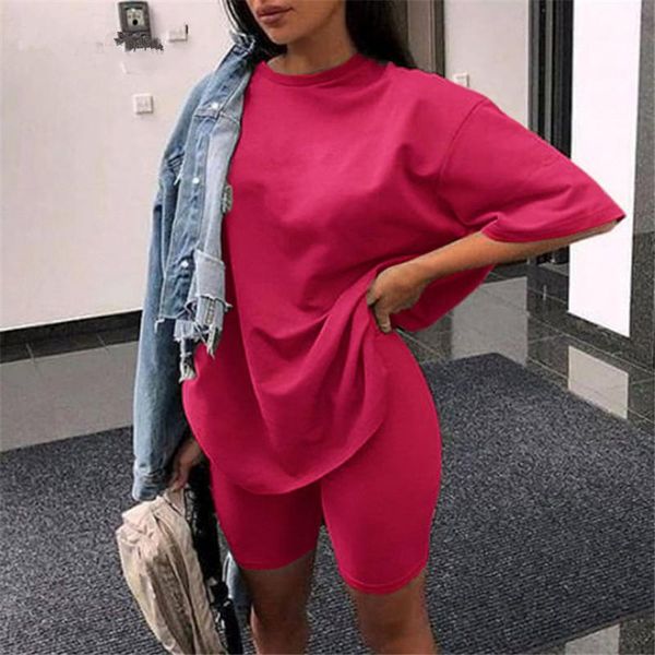 

fashion khaki women summer o neck set short sleeve shirt and bodycon biker shorts bottom two-piece set outfits suit, Gray