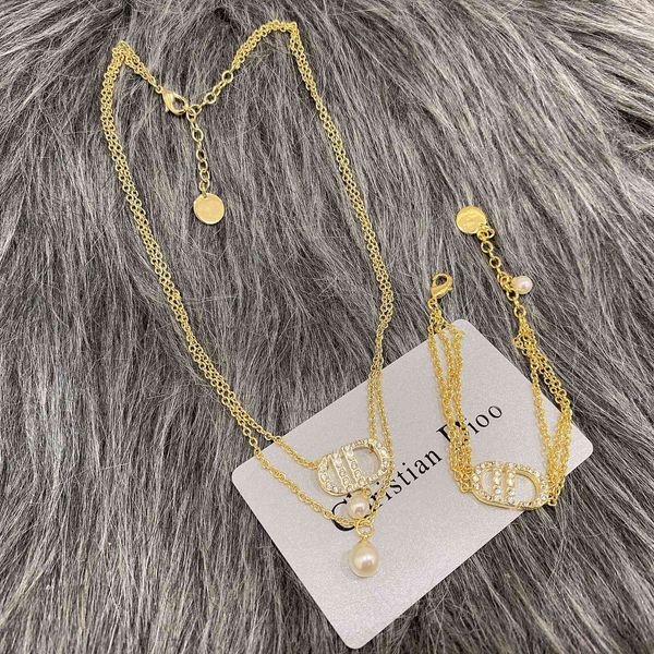 

design jewelry gold letter neck chain female 2021 new fashion tassel pearl necklace bracelet, Silver