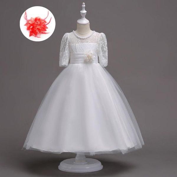 

girl's dresses lace sleeve beaded neck children princess evening navy purple red white gown for girls 4 5 6 7 8 9 10 11 12 13 14 years, Red;yellow