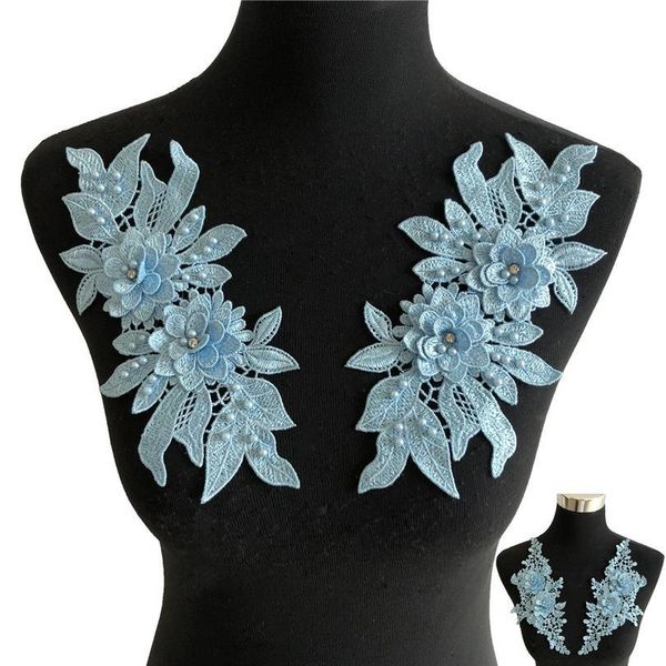 

a pair of blue flowers polyester hollow abs pearl 3d rhinestone dress gorgeous diy lace embroidery all for sewing appl qylosr, Black