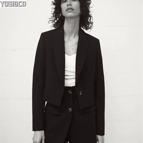 

yosibcd women 2021 fashion office wear solid cropped blazer coat vintage notched collar long sleeve female outerwear chic, White;black