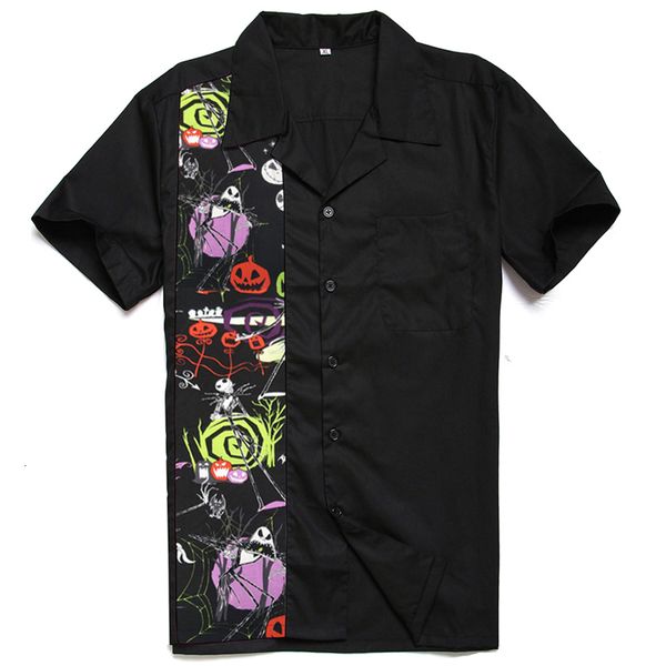 

2021 new halloween men vintage 1950s rockabilly rock n roll short sleeve punk rave shirt mens hip hop stitching camisa ekz5, White;black