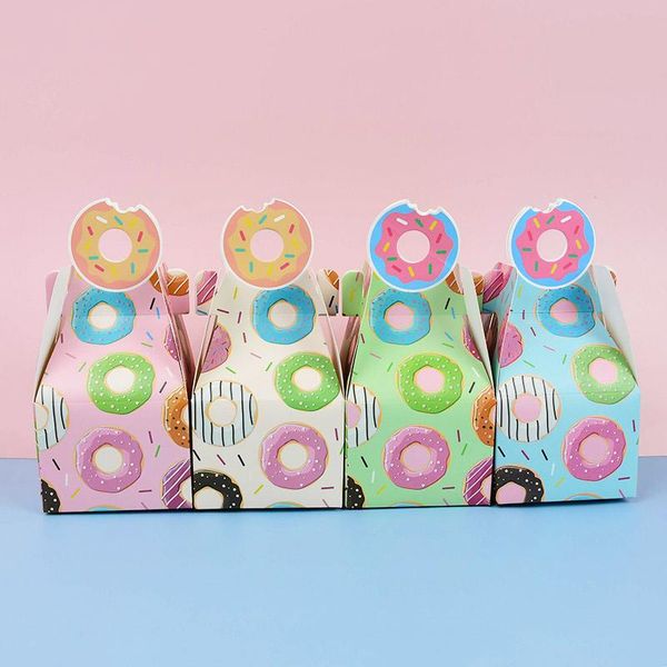 

8pcs donut party paper candy box bag for baby shower cookies gift boxes donut theme happy birthday party decorations kids favors