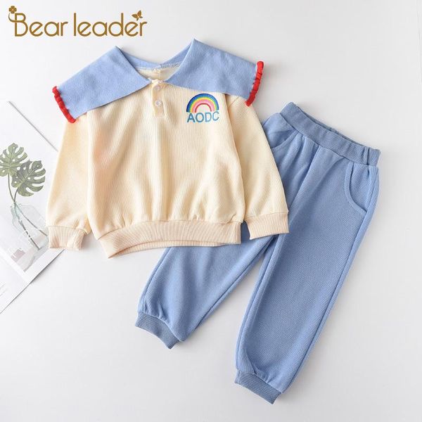 

bear leader kids active clothing sets 2021 new autumn girls casual outfits cartoon rainbow clothes children fashion sets 3 7y, White