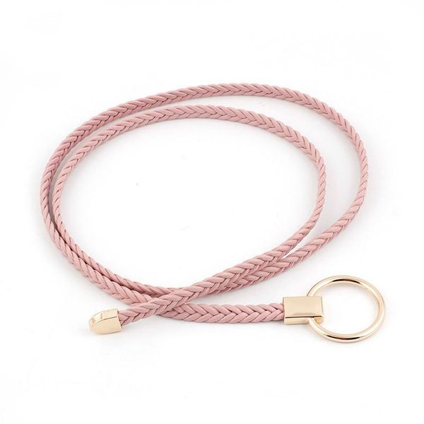 

belts 2021 gold o ring buckle weave belt ladies white black red thin braided leather for women dresses string waistband, Black;brown