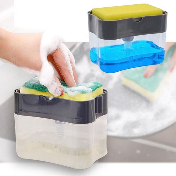

kitchen sponge soap dispenser manual push type cleaning liquid box creative sponge pump dispenser kitchen tool accessories