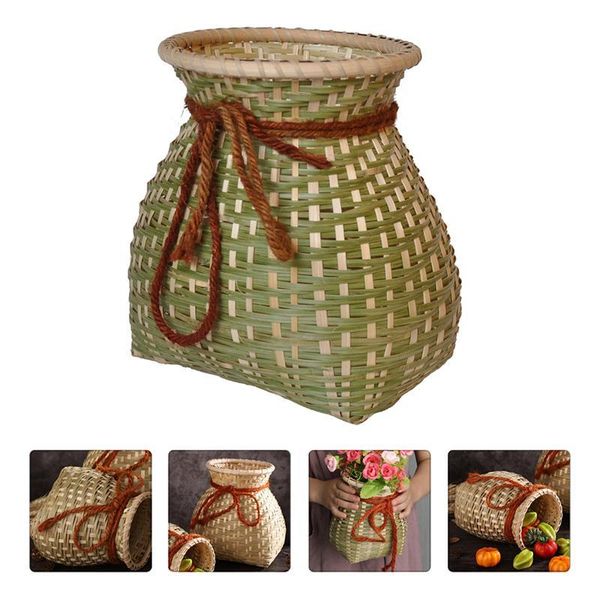 

storage bottles & jars 1pc handmade bamboo woven basket container flower