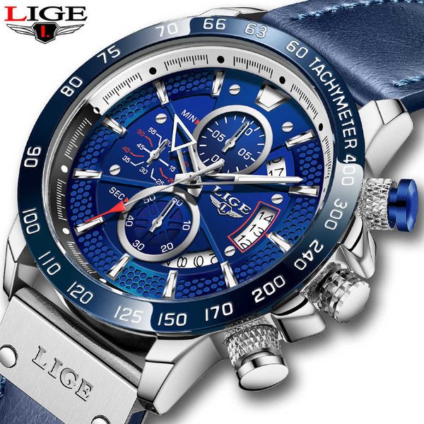 

lige sport mens watches brand luxury waterproof quartz date clock fashion luminous watch for men relogio masculinos 210527, Slivery;brown