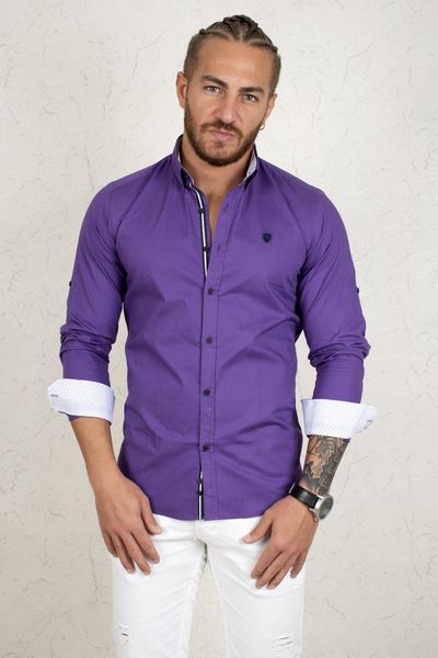 

purple collar button lycra regular long shirt 2003037 jsdq, White;black