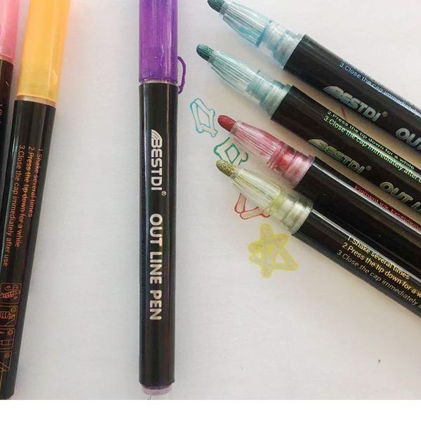 

8/12pcs colors outline fluorescent pen kawaii metallic double lines art markers highlighter marker for drawing school jllaqu