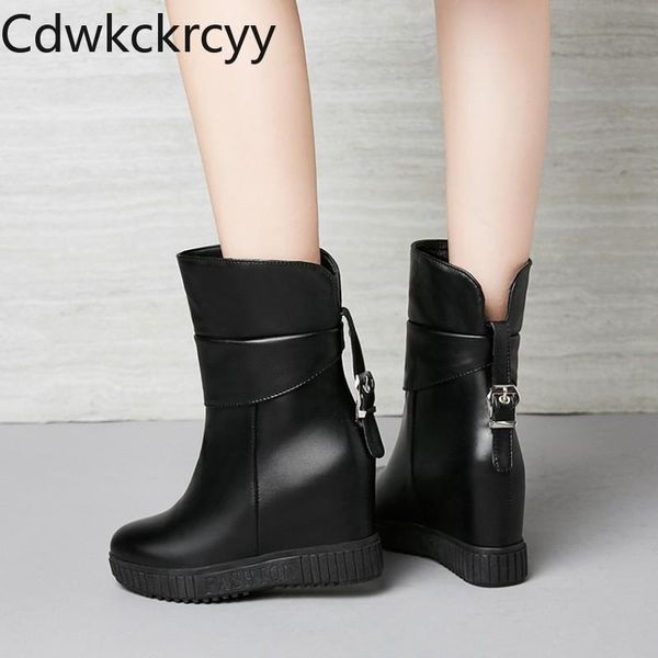 

boots winter the fashion round head thick bottom increase within plus velvet keep warm high heel women 34-43, Black