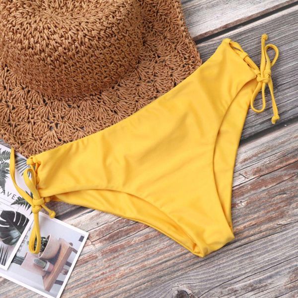 

bras sets women two piece bikini set halter deep v-neck ruched pleated bra solid yellow color mid waist bowknot side tie criss cross, Red;black