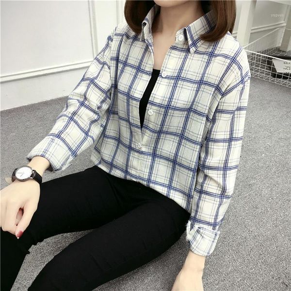 

women fashion plaid blouse summer casual long sleeve botton dot womens and blousesblusas mujer de moda 2021, White
