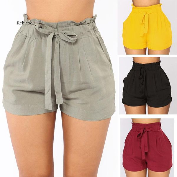 

women's shorts 2021 european and american summer solid color pocket lace-up wide leg casual, White;black