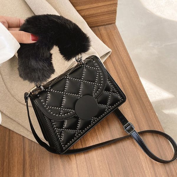 

hbp women shoulder cross body bags purse fashion diamond lattice rivet decoration smooth surface interior zipper