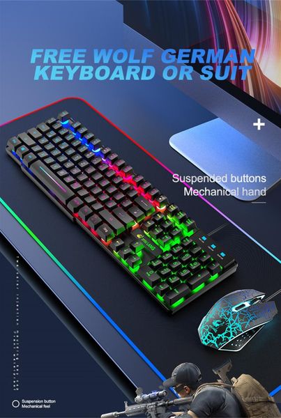

keyboard mouse combos wolf t13 german japanese set rainbow backlight usb ergonomic gaming and for pc laptop