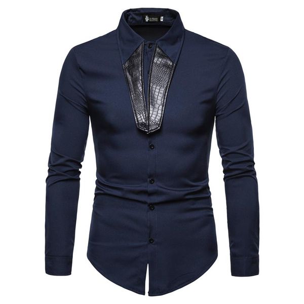 

pu leather collared long sleeve shirt, men's casual shirt, men's shirt and shirt, White;black