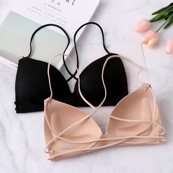 

1pc women padded bralette bra wireless stretch fashion bra tank cross strap women casual bralette female underwear, Red;black