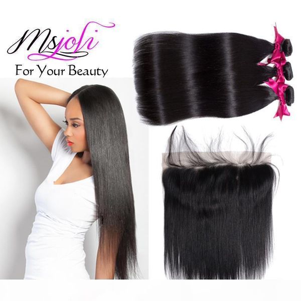 

lace frontal closures with 3 bundles brazilian peruvian indian malaysian cambodian mongolian straight virgin remy human hair weaves closure, Black;brown