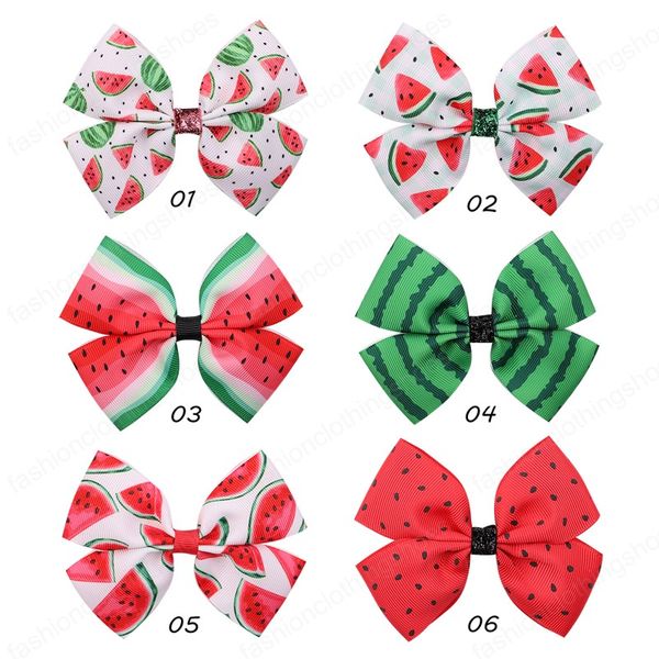 

cute watermelon print bowknots hairpins for sweet girls grosgrain ribbon hair clips barrettes kids hair accessories gifts, Slivery;white