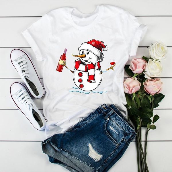 

women's t-shirt women year clothing snowman trend cute cartoon holiday merry christmas ladies graphic print tee tshirt female, White