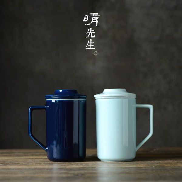 

mugs japanese-style creative black pottery simple mug refreshing cup fresh large water cover filter teacup office set