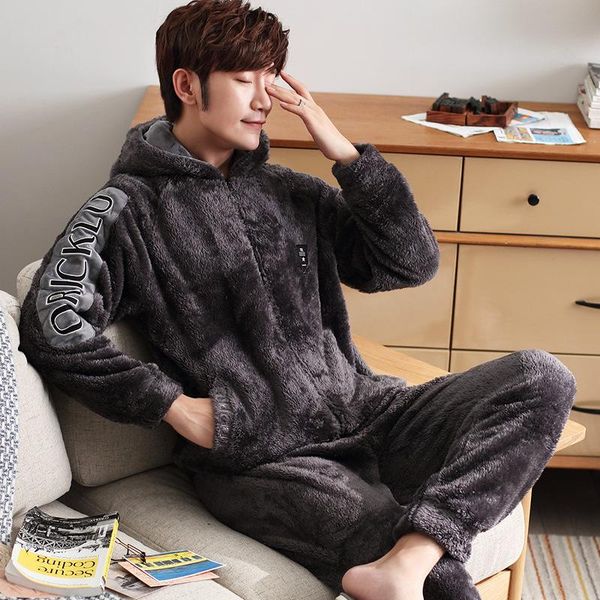 

men's pants pajamas winter coral velvet thickened plus warmth flannel home service large size men clothes, Black