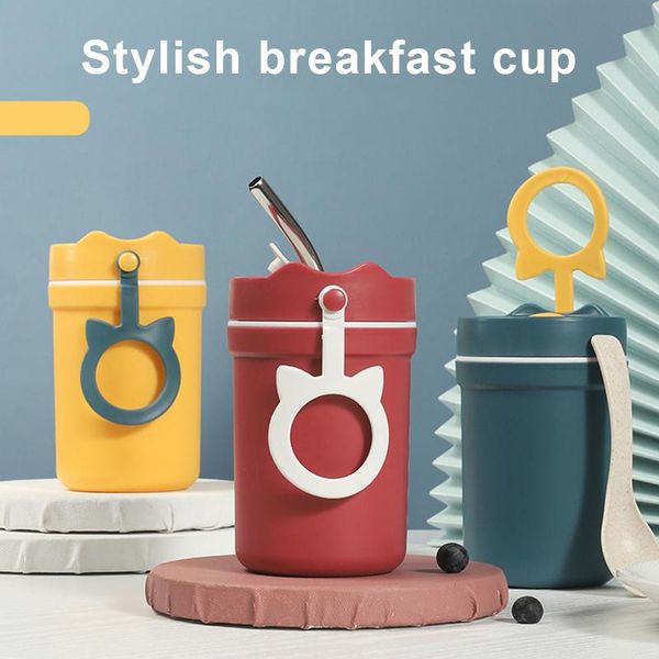 

dinnerware sets ly double layer oatmeal cup with lid and spoon fashion portable plastic soup va88