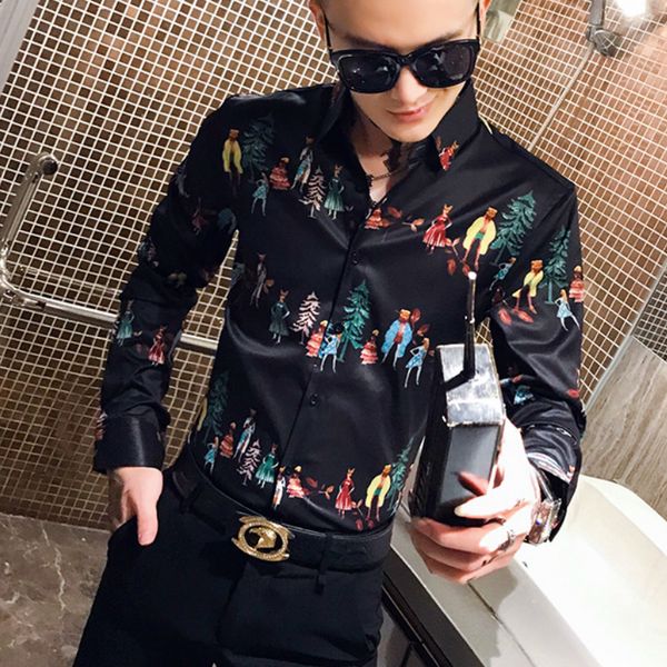 

high-quality casual male shirt long-sleeve drains shirts thin men fit streetwear club prom men's clothes party 12bc, White;black