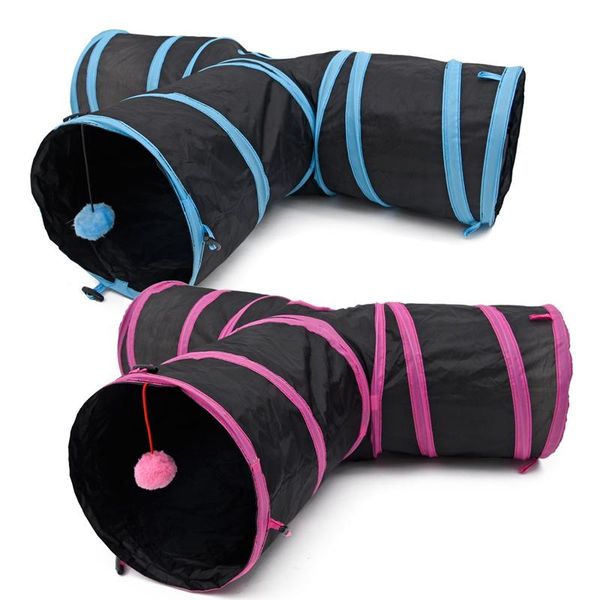 

cat toys tunnel foldable special design y shape 3 holes pet play toy for kitten puppy with ball 2 colors
