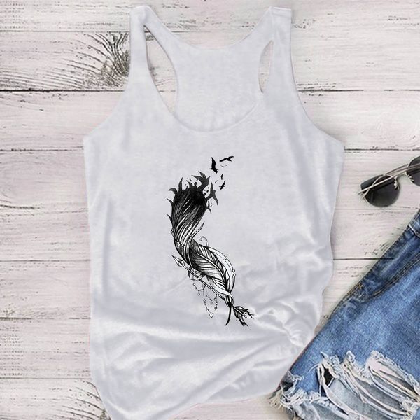 

summer loose large multi print white svels racerback