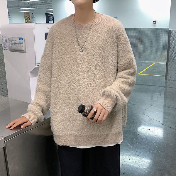 

2021 winter plus veet sweater men's warm fashion casual knit pullover men wild clothes mens knitting sweaters -2xl qy3t, White;black