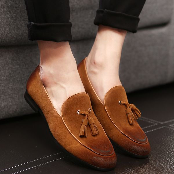

genuine leather shoes men formal tassel loafers mens dress shoes men suit office elegant shoes men wedding mocassin homme 698dress, Black