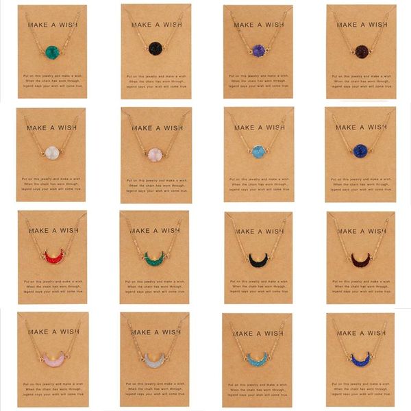 

pendant necklaces pinksee charm temperament natural stone resin moon necklace wish card jewelry gift for women girls friendship, Silver