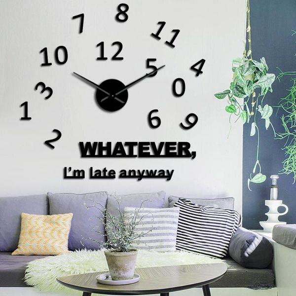 

wall clocks whatever i'm late anyway inspirational quote art large numbers diy mute clock living room watch procrastinators gifts