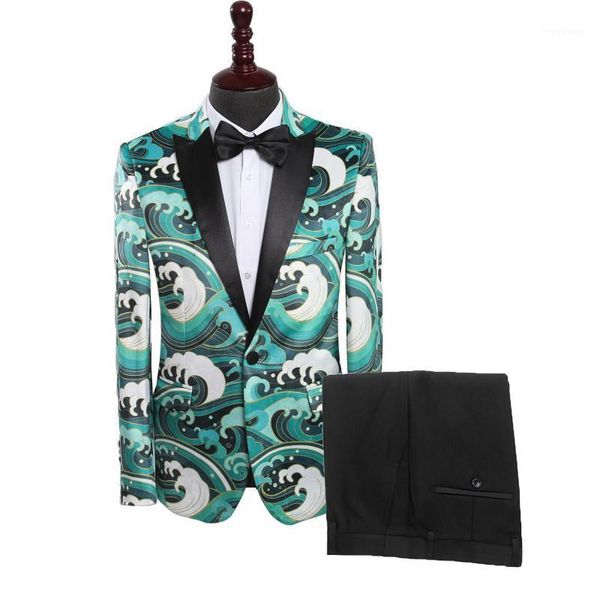 

printted men's 2 pieces suit set stage host singer costumes ceremonial men prom party suits wedding formal blazers &, White;black