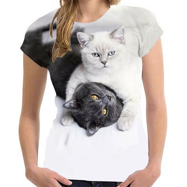 

women's t-shirt summer fashion t shirt for men two cats 3d casual oversized short sleeve girls clothes xxs-6xl, White