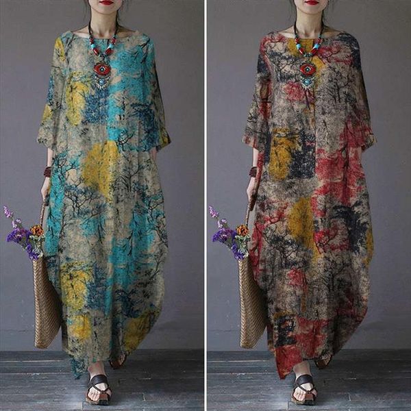 

oversized floral sundress zanzea printed women dresses maxi elegant autumn casual long sleeve vestidos female cotton robe, Black;gray