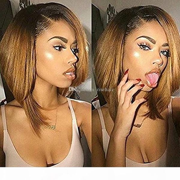 

#1bt30 straight glueless lace front human hair wigs for black women brazilian virgin hair full lace wig two tone ombre lace wigs, Black;brown