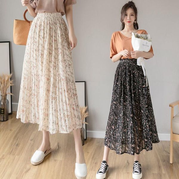 

skirts the summer 2021 gauze skirt of tall waist teamed pressed pleat hang down feeling chiffon long, Black