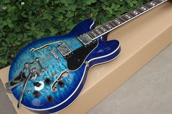

335 jazz electric guitar blue f hole semi hollow supports customization