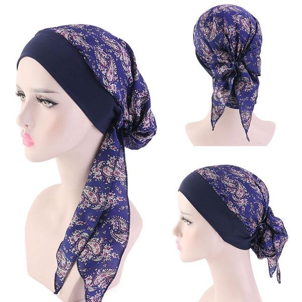 

scarves muslim women chemo hat silk turban bandana elastic band soft pirate headwear, Blue;gray