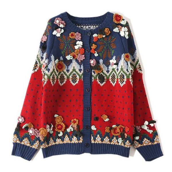 

Women's Sweaters wintery runway released red luxury shreds cardigan fashions the neck floral embroidery female Christmas sweater 2PV4, White;black