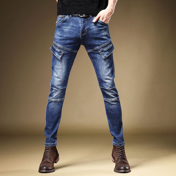 

2021 brim para homem azul em linha reta regular calas de moda bolsos denim zjbo, White;black