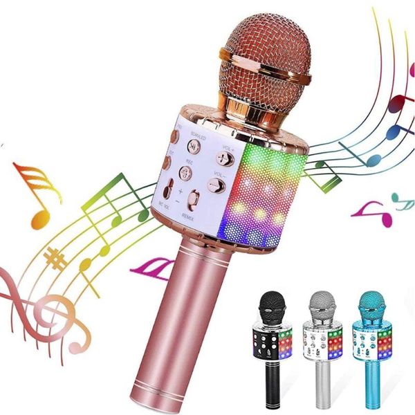

wireless microfono karaoke usb microphone portable mike for home ktv player with dancing led lights record function mic